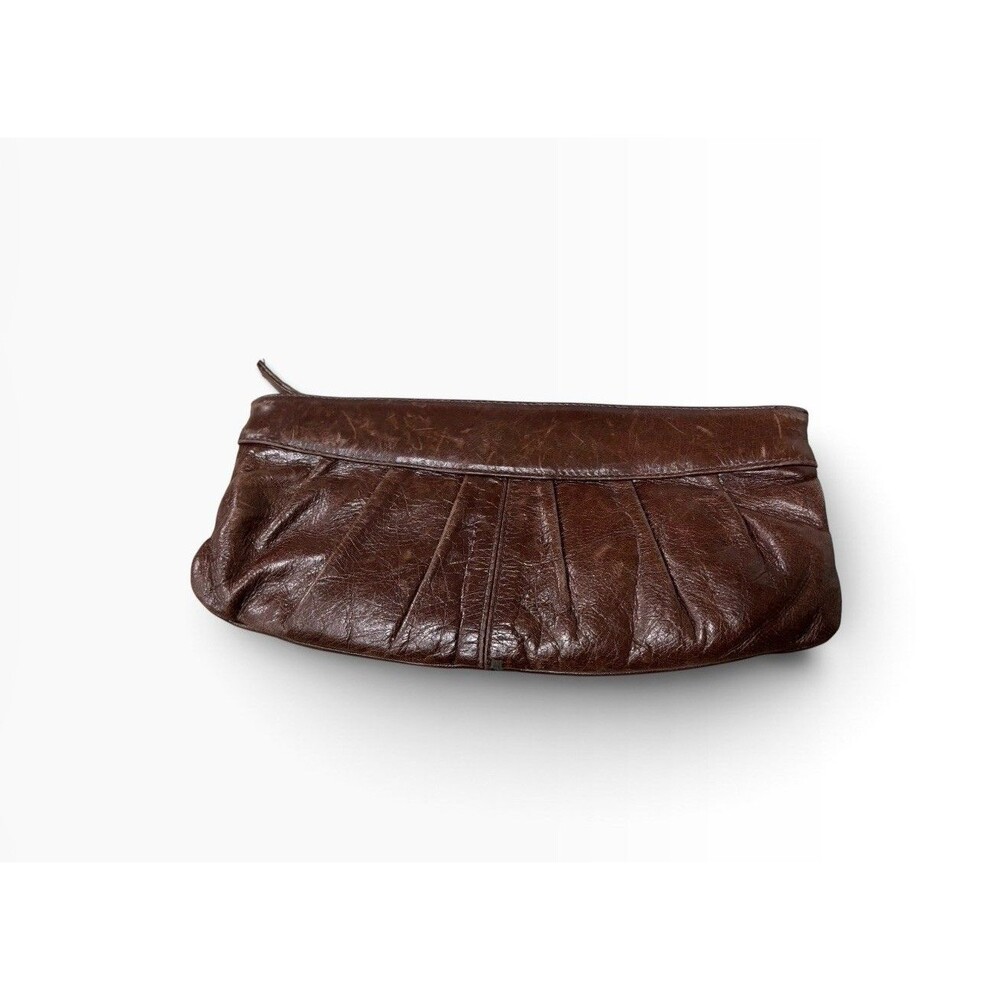 Aldo Clutch Handbag Women Small Oxblood Cowhide Leather Pleated Zip Pouch Bag